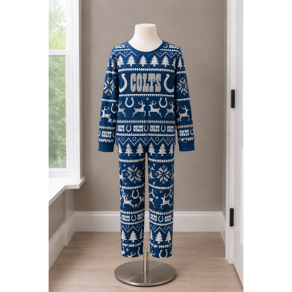NFL Team Apparel Indianapolis Colts Pajama Set Blue Holiday Fair Isle Mens Small